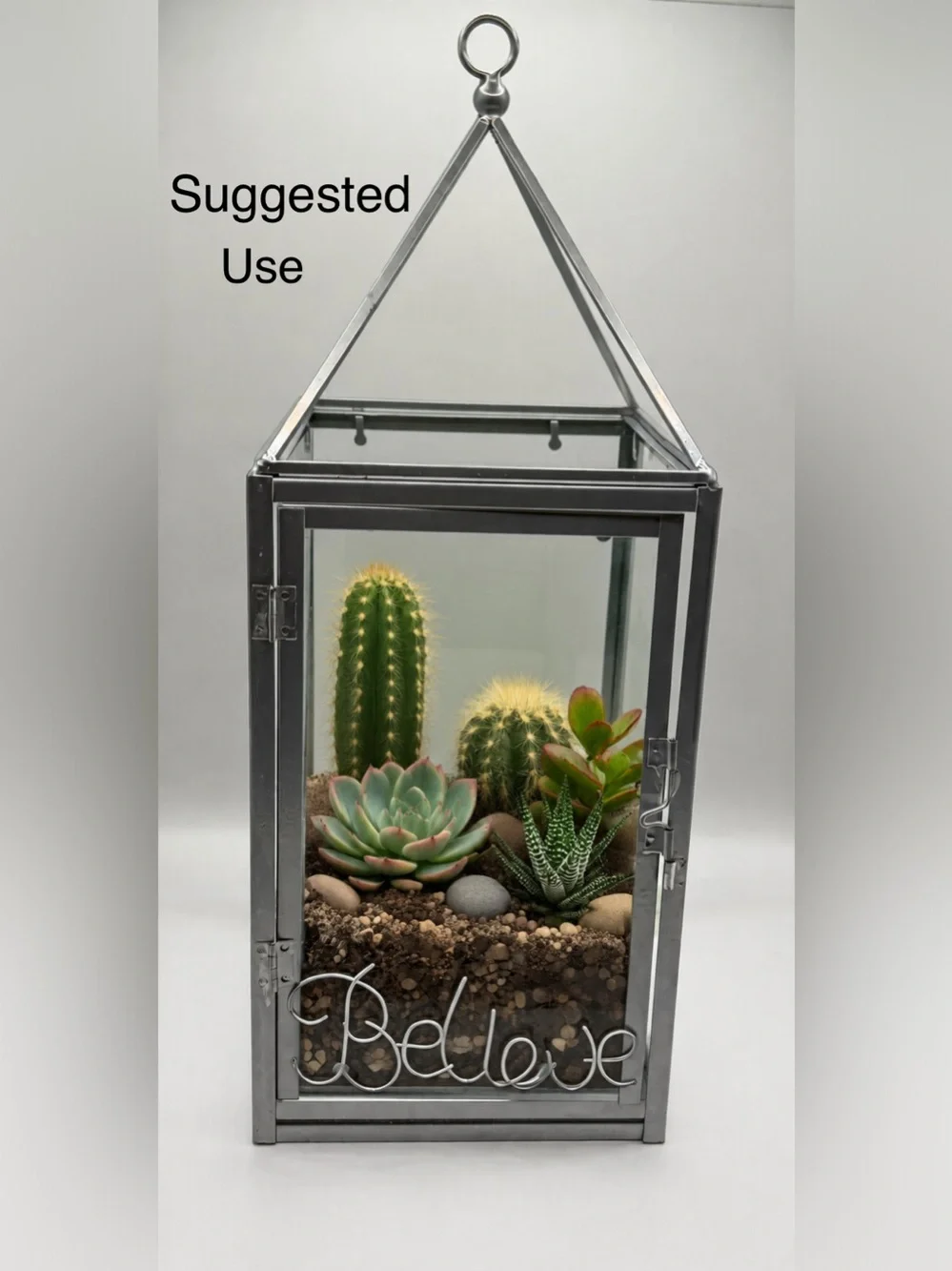 Metal and Glass Hanging Lantern - Silver